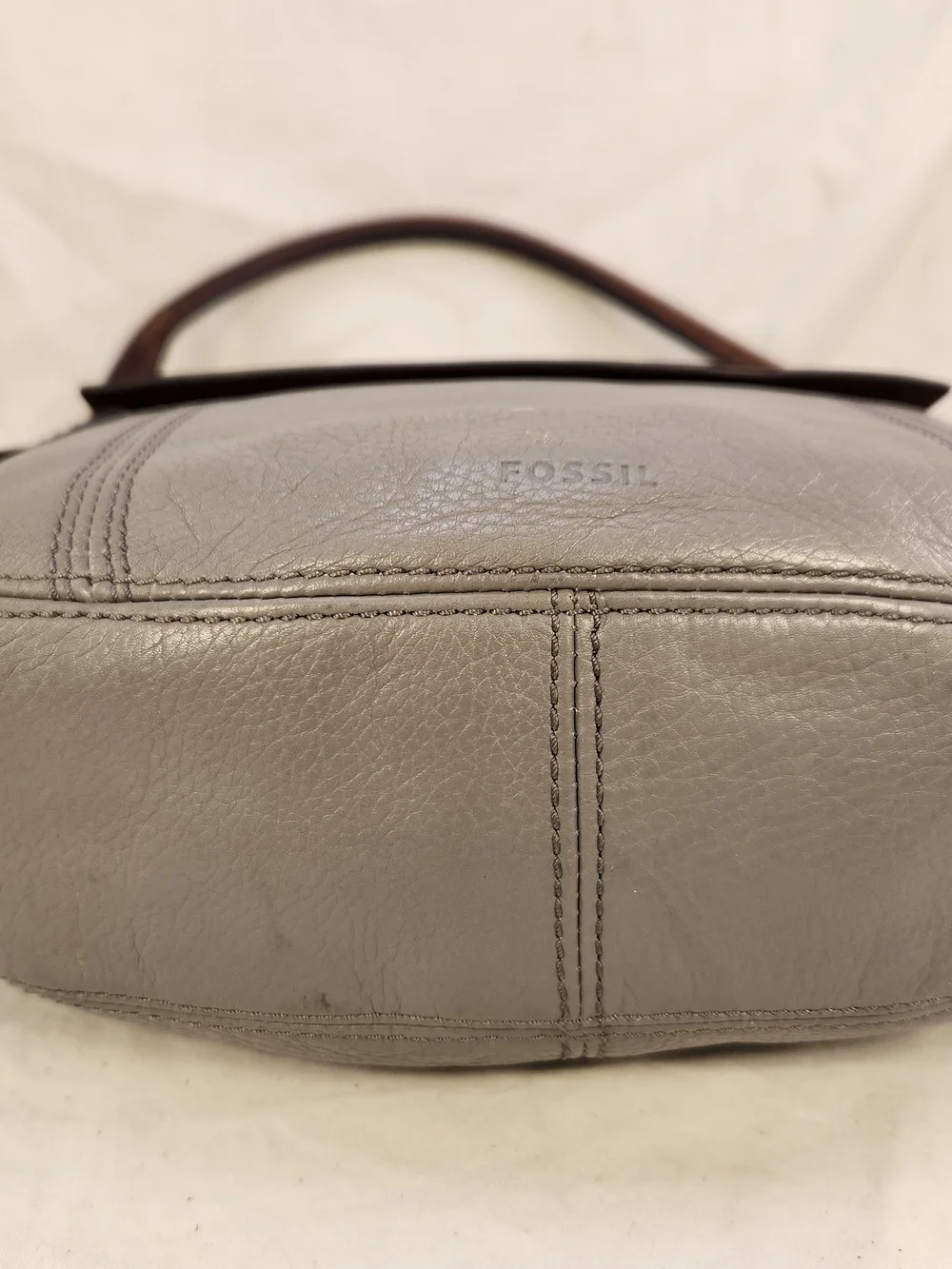 FOSSIL PEBBLED LEATHER GRAY BROWN HAND SHOULDER BAG PURSE EUC